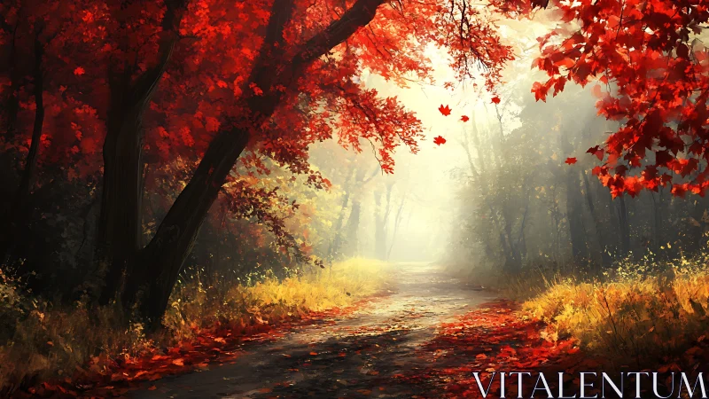 Autumn Forest Path Illuminated by Golden Light