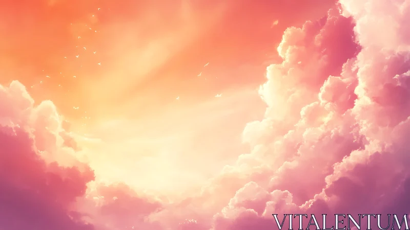 Sunlit pastel clouds drift through a glowing tranquil sky