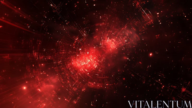 Cyberpunk radial data vortex with luminous red core field.