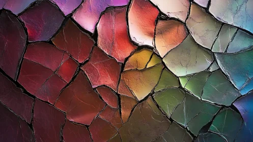 Abstract stained glass pattern with vibrant color gradients.