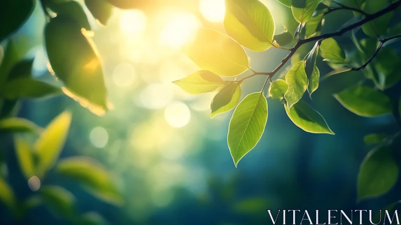 Sunlit Green Leaves in Soft Focus Nature Photography.