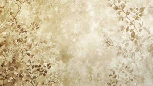 Muted beige floral branches fade softly into textured ground