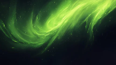 Vivid Green Aurora in Abstract Cosmic Style, Swirling Night Sky.