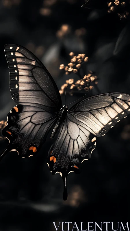 Butterfly rests on clustered flowers in shallow depth of field