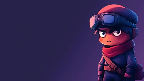 Brooding scarfed adventurer in neon midnight vigil stance.