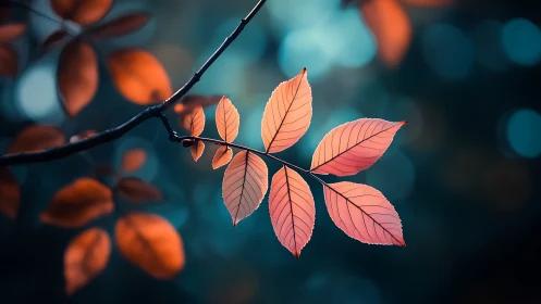 Autumn leaves close-up with bokeh background in dreamy style.