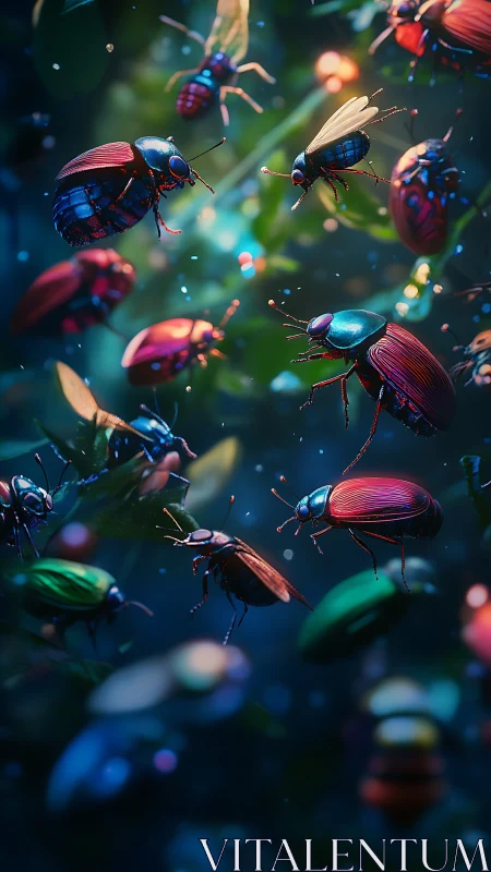 Bioluminescent jewel beetles in dense nocturnal forest swarm