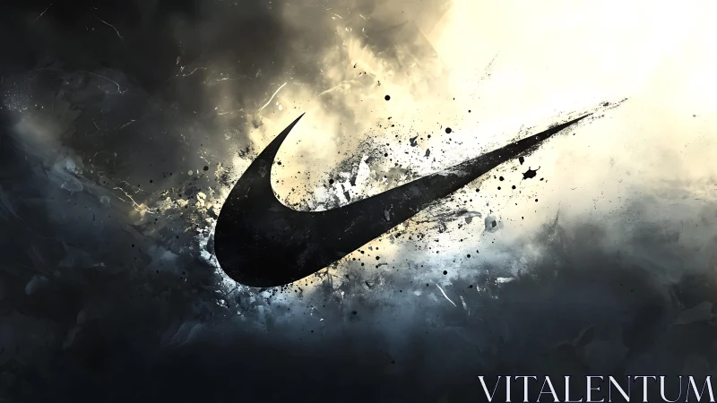 Bold swoosh emblem slices through explosive light field.