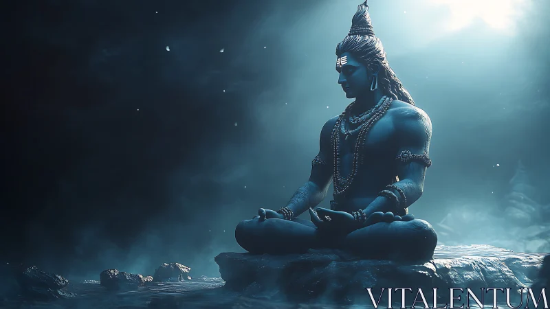 3D ethereal rendering of meditative deity in luminous cave.
