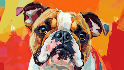 Color-drenched bulldog portrait radiates expressive charm.