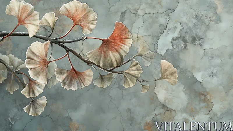 Ginkgo leaves drifting softly across a weathered wall.