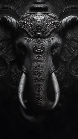 Ornate obsidian elephant mask crowned in sacred shadow.