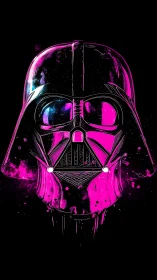 Neon magenta sci‑fi helmet portrait on deep black field.