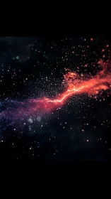 Red and purple particle stream arcs across dark background
