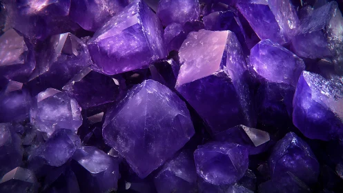 Radiant violet amethyst crystals glow in faceted clusters.