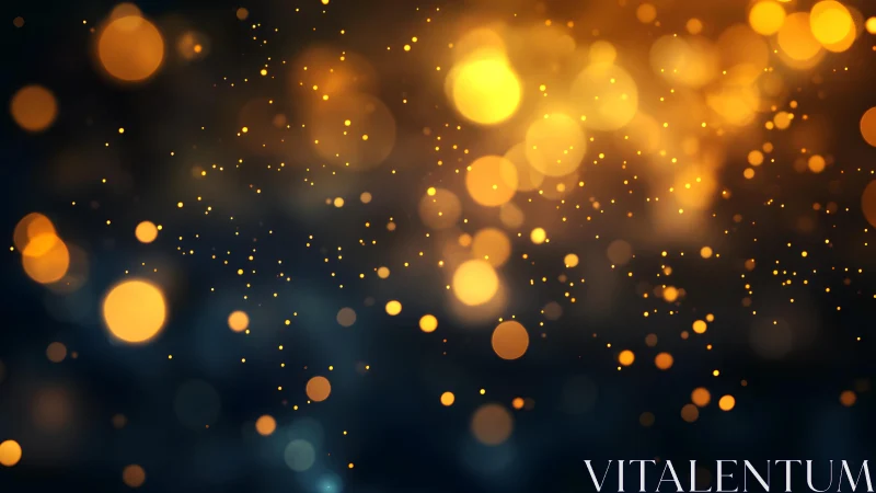 Golden bokeh lights on dark background, abstract festive style.