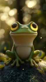 Green tree frog rendered with detailed lighting and bokeh