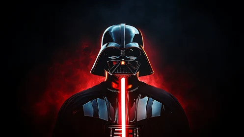 Dark armored figure stands before red infernal glow