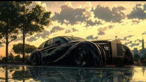 Golden hour cruise with a sleek black luxury dream car.