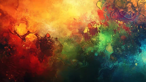 Vibrant abstract nebula merges molten reds with cool blues