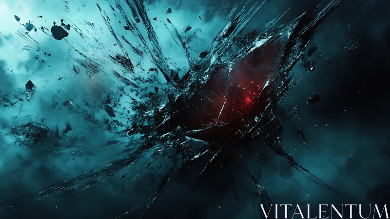 Shattered crystalline void core with red energy rupture field