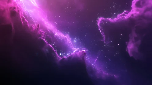 Nebula-like violet cloud structures frame dense star field