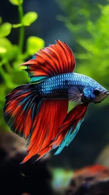 Betta splendens in high-contrast macro with iridescent finnage