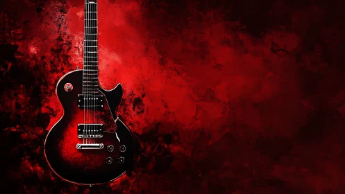 Single-cut electric guitar on red grunge abstract background