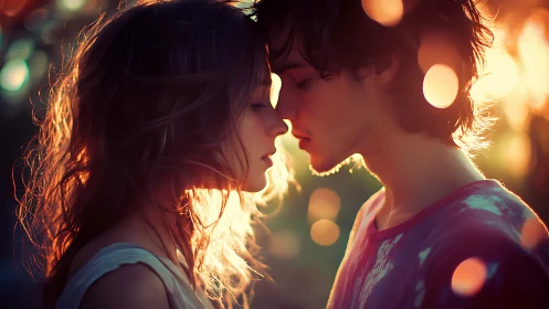 Chromatic intimate moment captured through bokeh illumination.