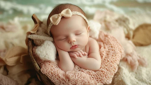 Peaceful Newborn Baby Rests Sweetly in Cozy Nest