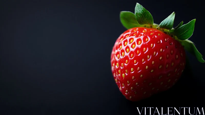Juicy ripe strawberry glowing gently against deep black.
