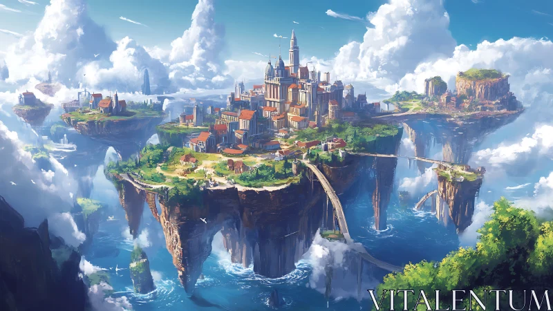 Floating Archipelago with Castle and Suspended Islands