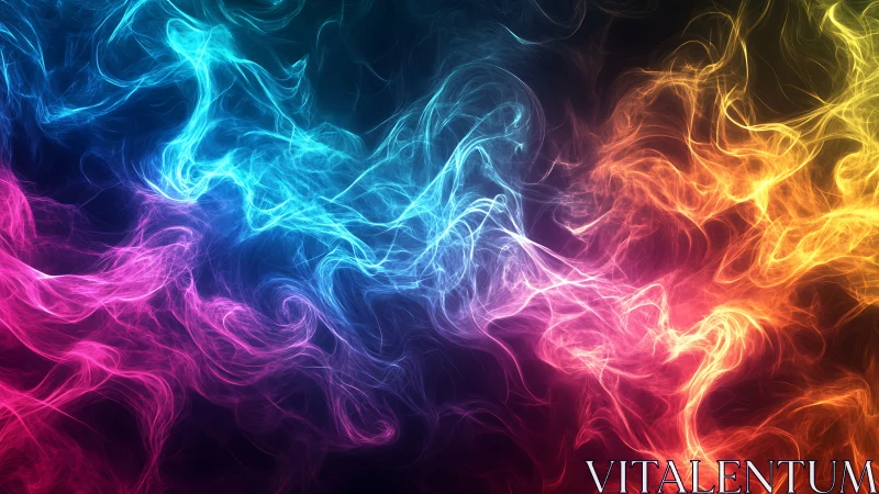 Dancing Neon Smoke Ribbons In A Dreamy Night Sky.