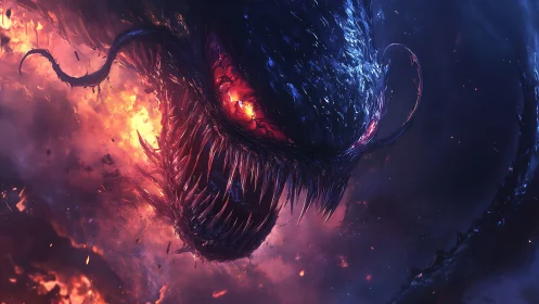 Cosmic Maw Rising Through Firestorm Nebula Nightmares.