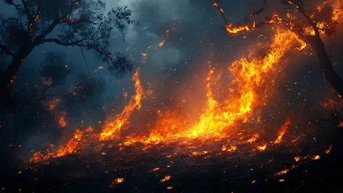 Intense Forest Wildfire with Dynamic Flame Propagation and Smoke Dynamics