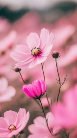 Pink cosmos flowers in botanical focus with selective depth rendering.