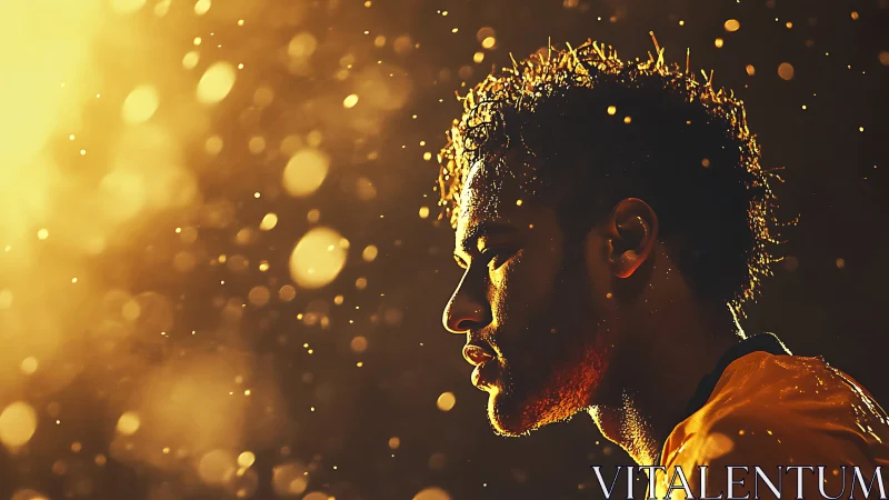 Side-lit athlete portrait with golden bokeh backlighting aesthetics.