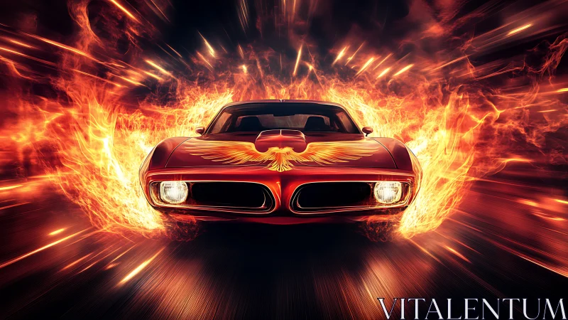 Firewing muscle car rockets through a tunnel of phoenix flame.