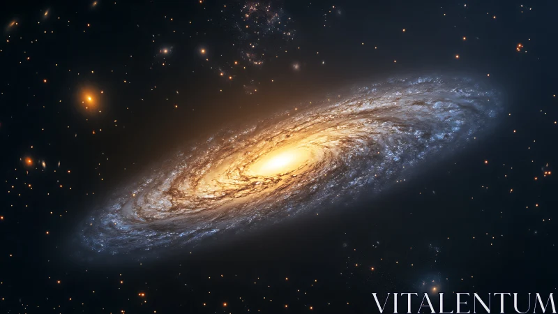 Golden spiral galaxy glowing softly in a peaceful night sky.