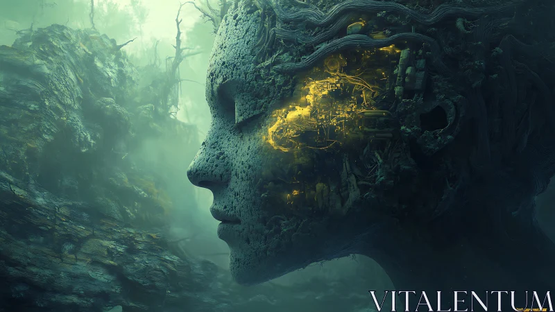 Bio-mechanical forest titan with glowing inner circuitry.