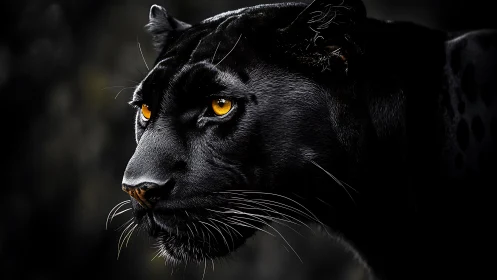 Black Panther Portrait with Amber Luminescent Ocular Features