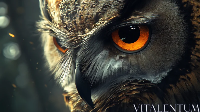 Close-up of a majestic owl’s face in dramatic, vivid detail.