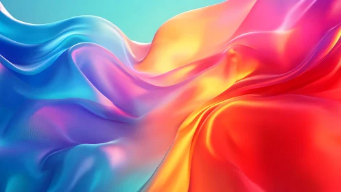 Digital painting of iridescent gradient fabric waves composition.