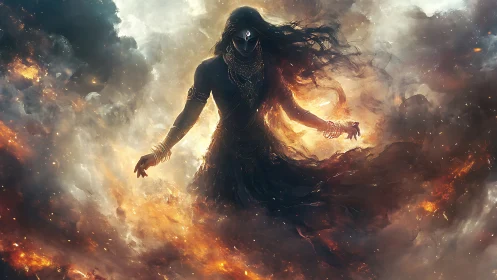 Mythic cosmic deity in luminous nebular digital painting.