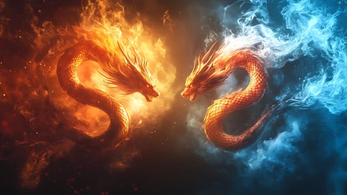 Twin elemental dragons collide where fire and ice argue