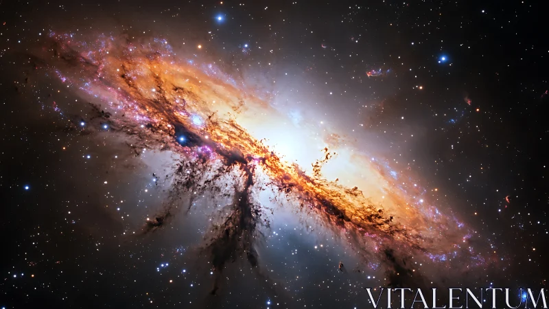 Galactic core erupts in luminous dust, gas, and starfire.
