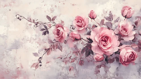 Pink Roses on Textured Floral Composition