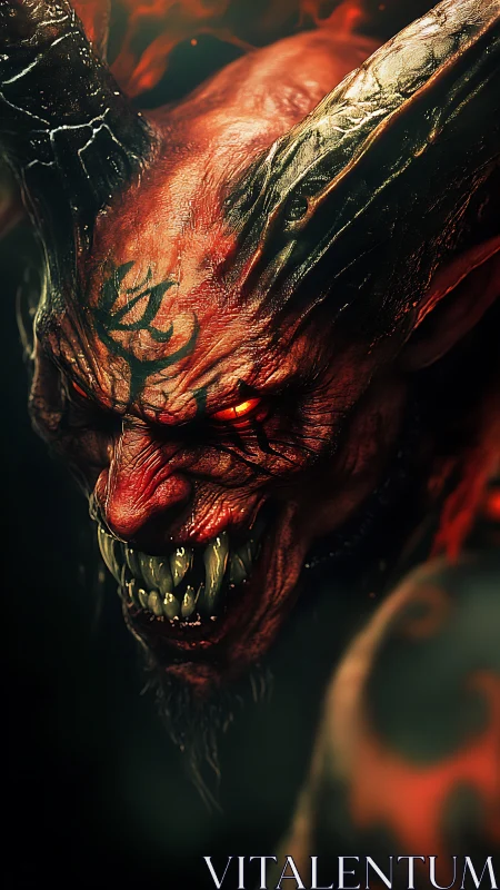 Horned demonic creature head is rendered in high detail