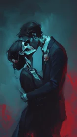 Skeleton Portrait in Formal Attire Against Atmospheric Gradient.