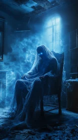 Spectral figure in decayed room illuminated by volumetric blue backlight